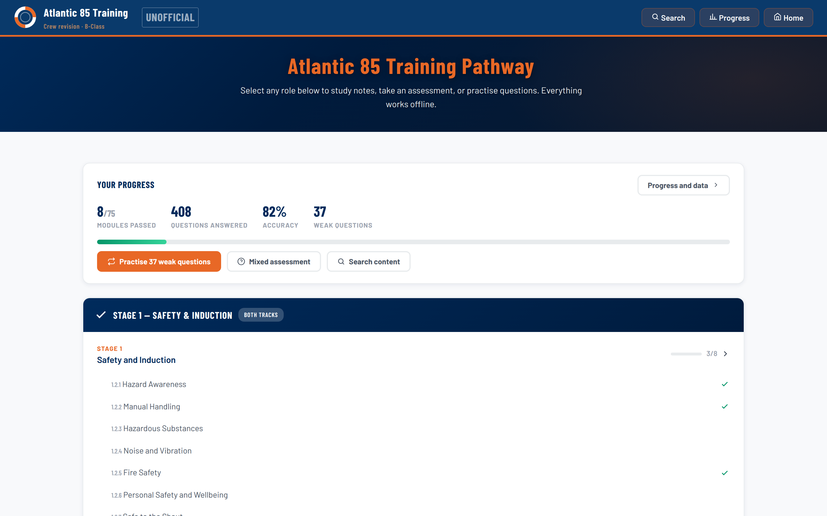 The pathway on one screen. Shore crew and boat crew tracks, sharing a common induction stage.