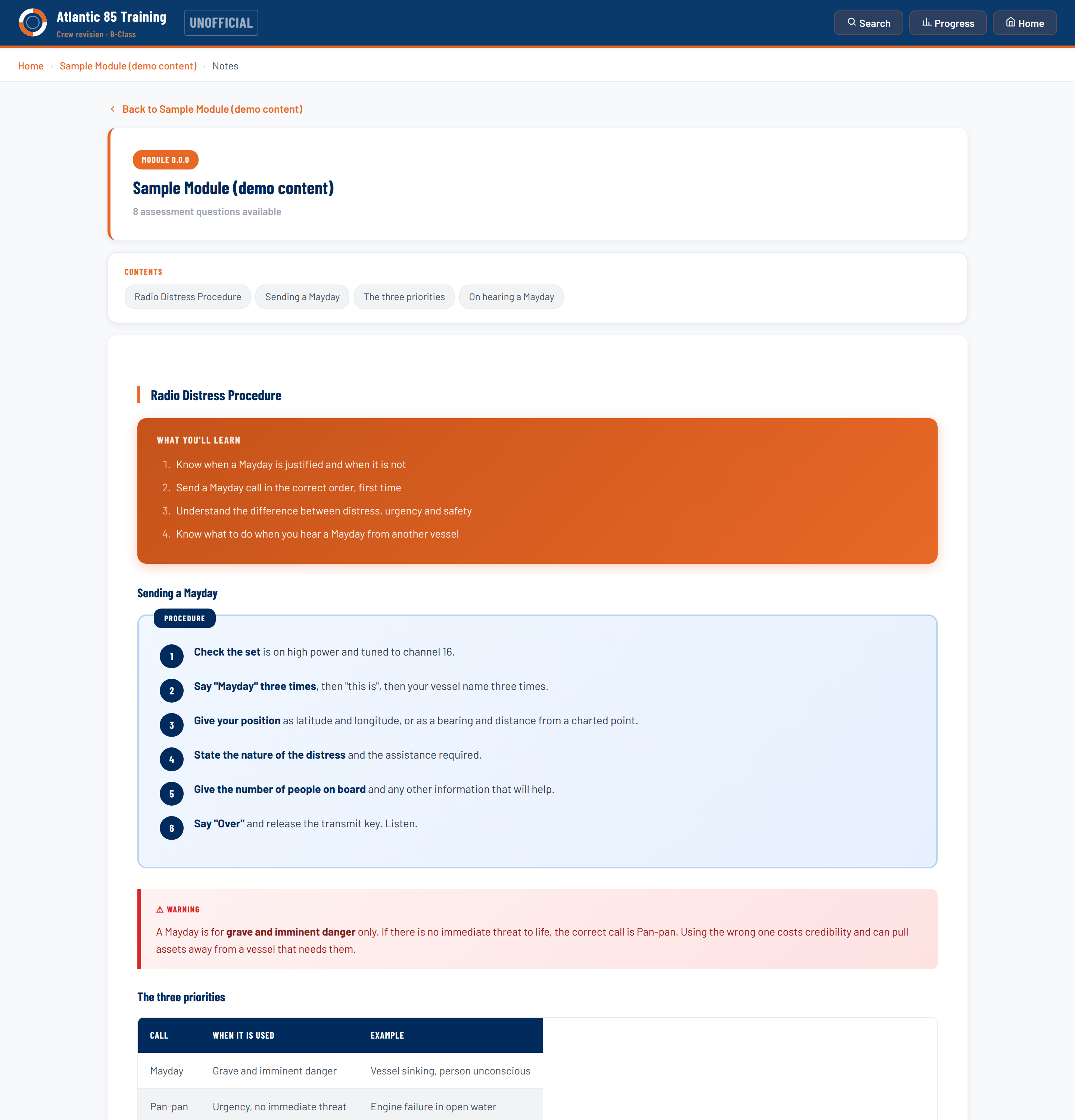 The notes format. Demonstration content, not training material.