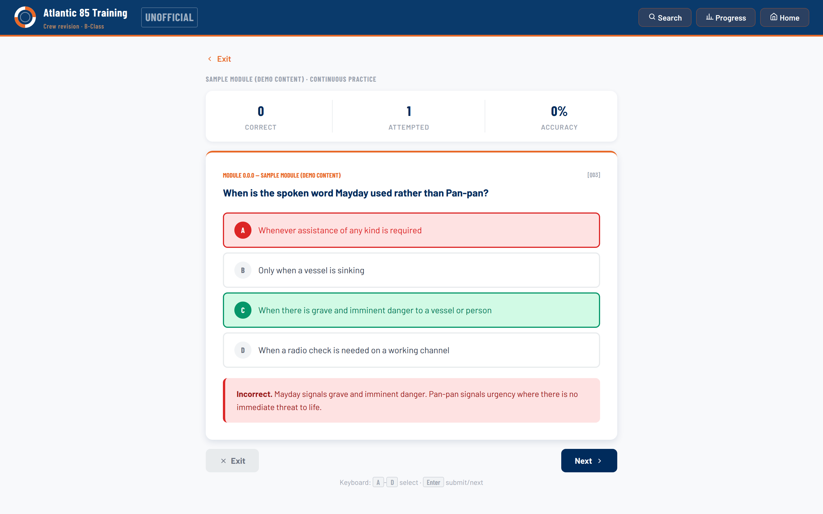 Continuous practice reveals the reasoning on every answer, right or wrong.